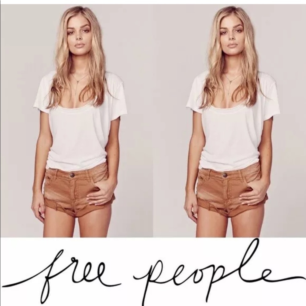 Free People 28 boho frayed cut off orange shorts distressed festival hippie